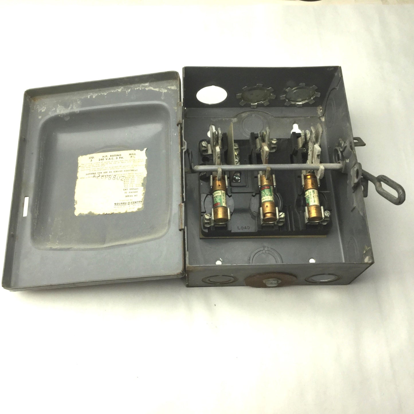 Used Square D D-97451 Safety Switch, 3 Phase, 30A, 240VAC Max, 3 HP, Series A3