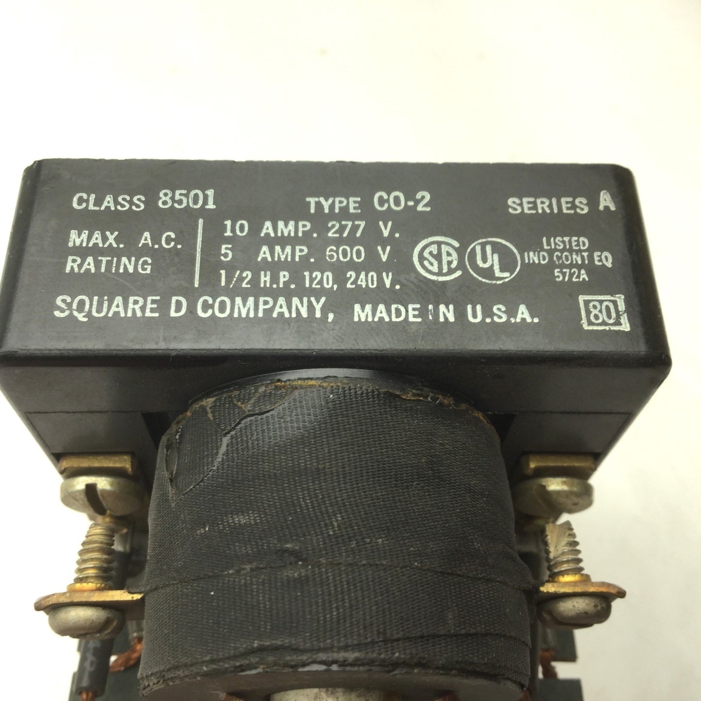 Used Square D 8501 Type CO-2 Industrial Control Relay, 10A, 600VAC Max, Series A
