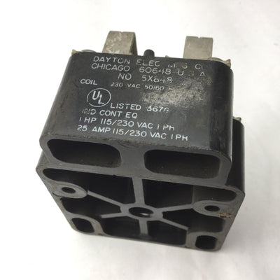 Used Dayton 5X848 8-Pin Surface Open Power Relay, Coil: 230VAC, 25A, 115/230VAC, 1PH