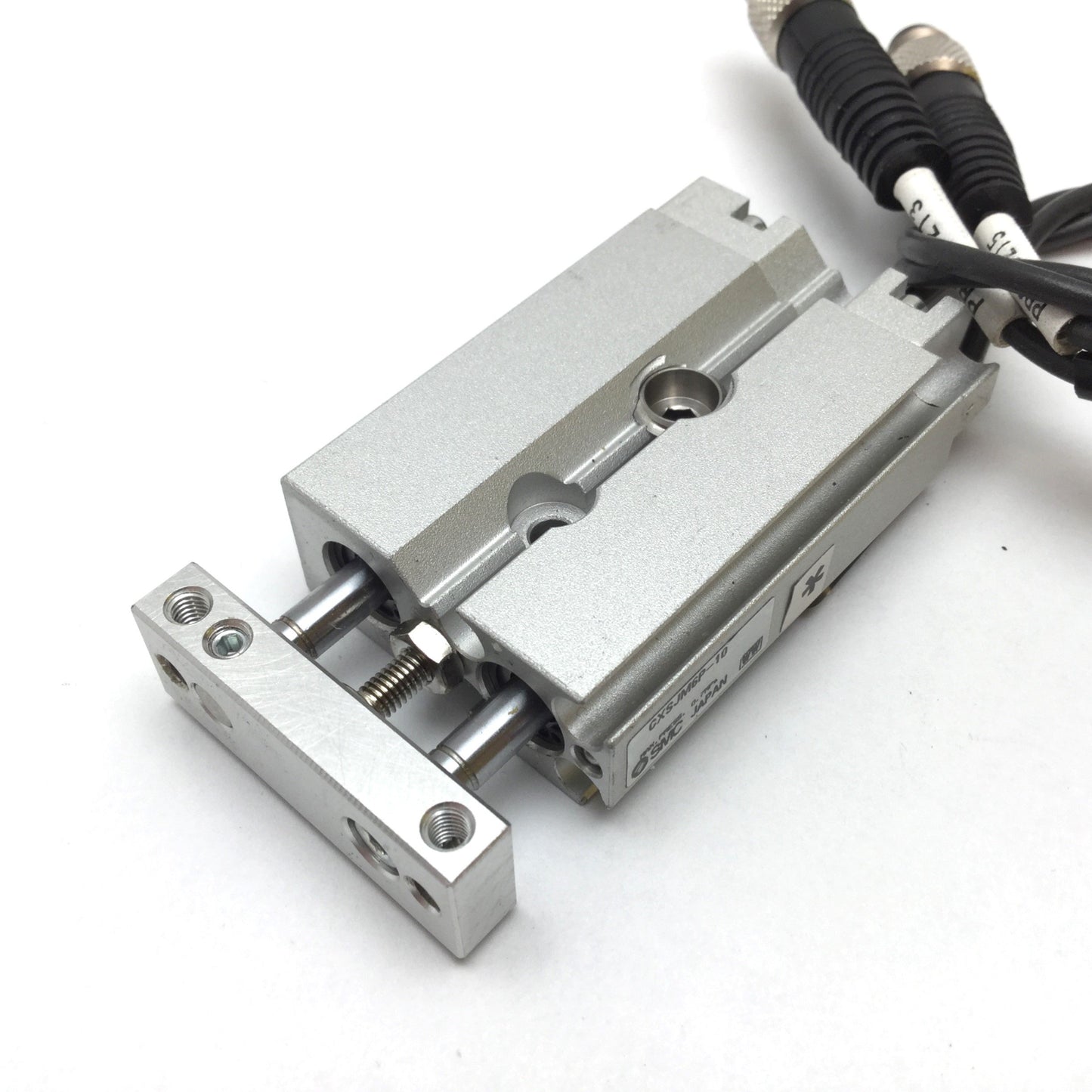 Used SMC CXSJM6P-10 Dual Rod Cylinder, Bore: 6mm, Stroke: 10mm, M3x0.5, W/ 2x Sensors
