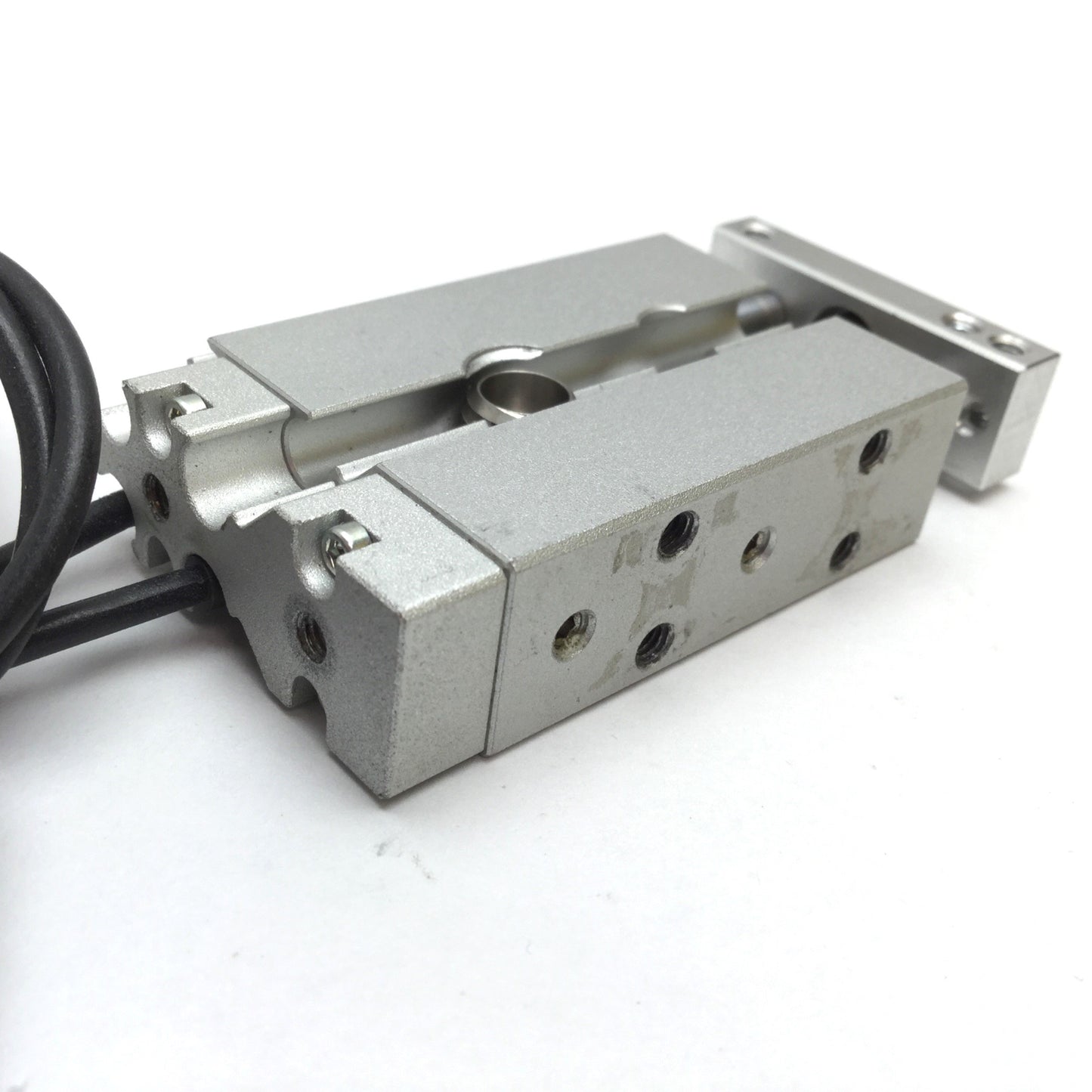 Used SMC CXSJM6P-10 Dual Rod Cylinder, Bore: 6mm, Stroke: 10mm, M3x0.5, W/ 2x Sensors