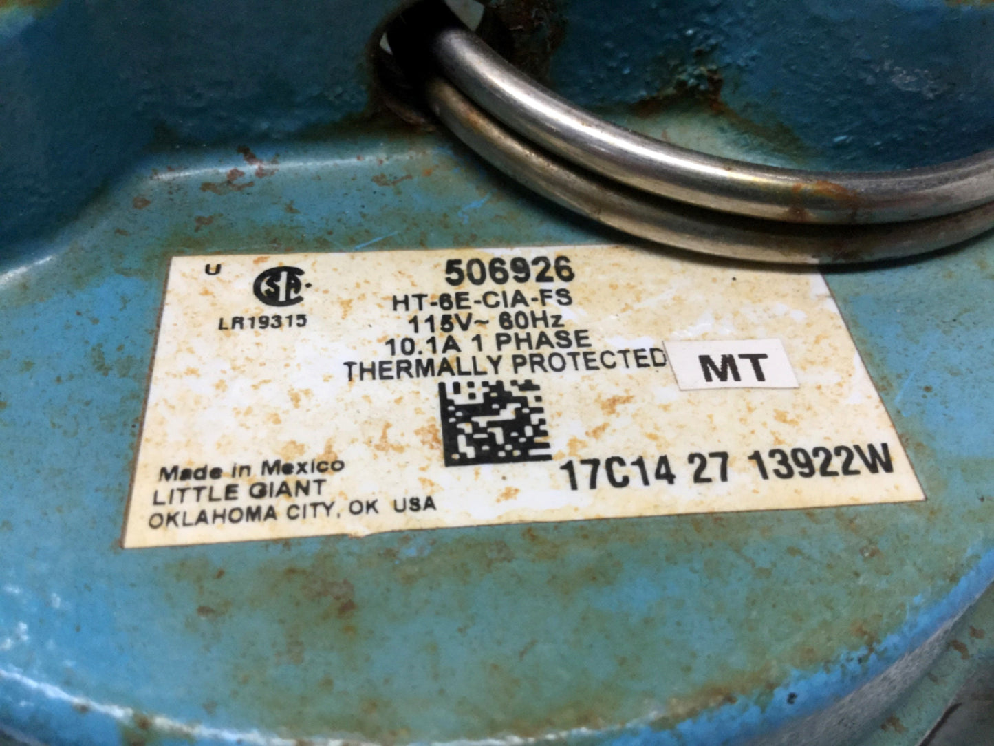 Used Little Giant HT-6E-CIA-FS Submersible Sump Pump, 50GPM @5', 1750RPM, 115VAC 1PH