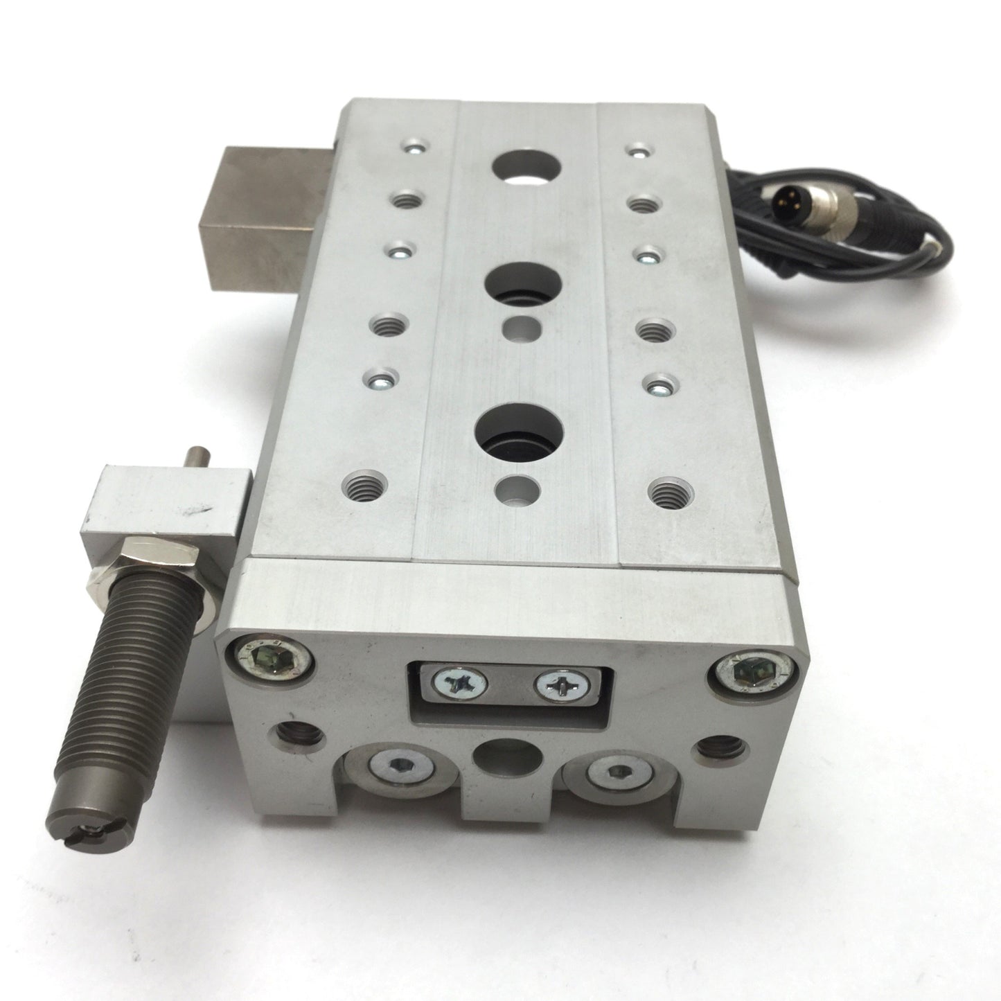 Used SMC MXS16-50 Dual Rod Slide Table, Bore 16mm, Stroke 50mm, M5x0.8, W/ 2x Sensors
