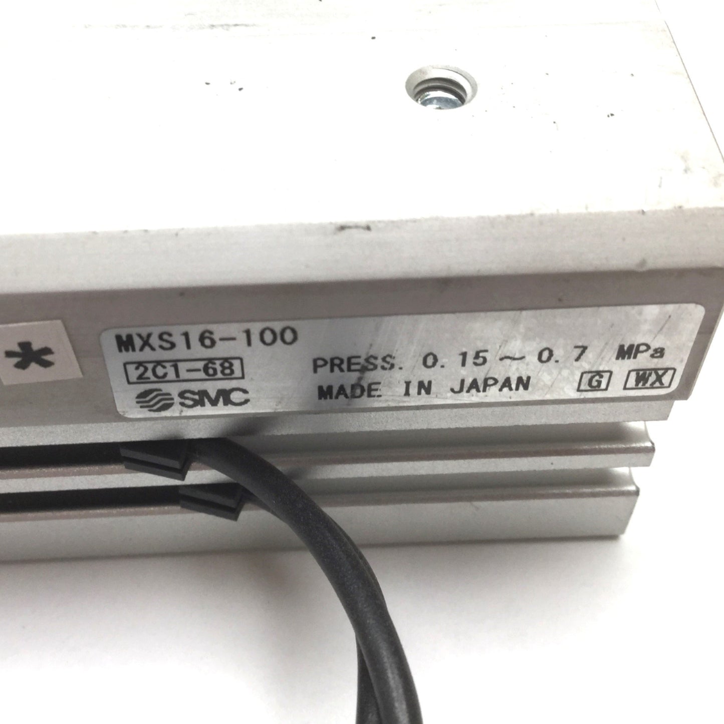Used SMC MXS16-100 Dual Rod Slide Table, Bore 16mm, Stroke 100mm, M5x0.8, 2x Sensors