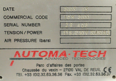 Used Automa-Tech ICM 2000 Automatic Inspection Machine 366 x 390 x 205mm 120VAC