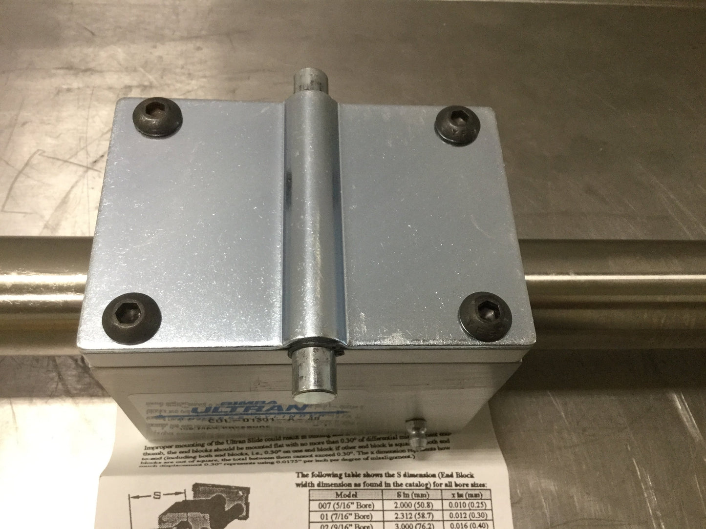 Used Bimba CUL-01301-A-48 Ultran Rodless Cylinder Bore: 1-1/2", Stroke: 48", 1/8" NPT