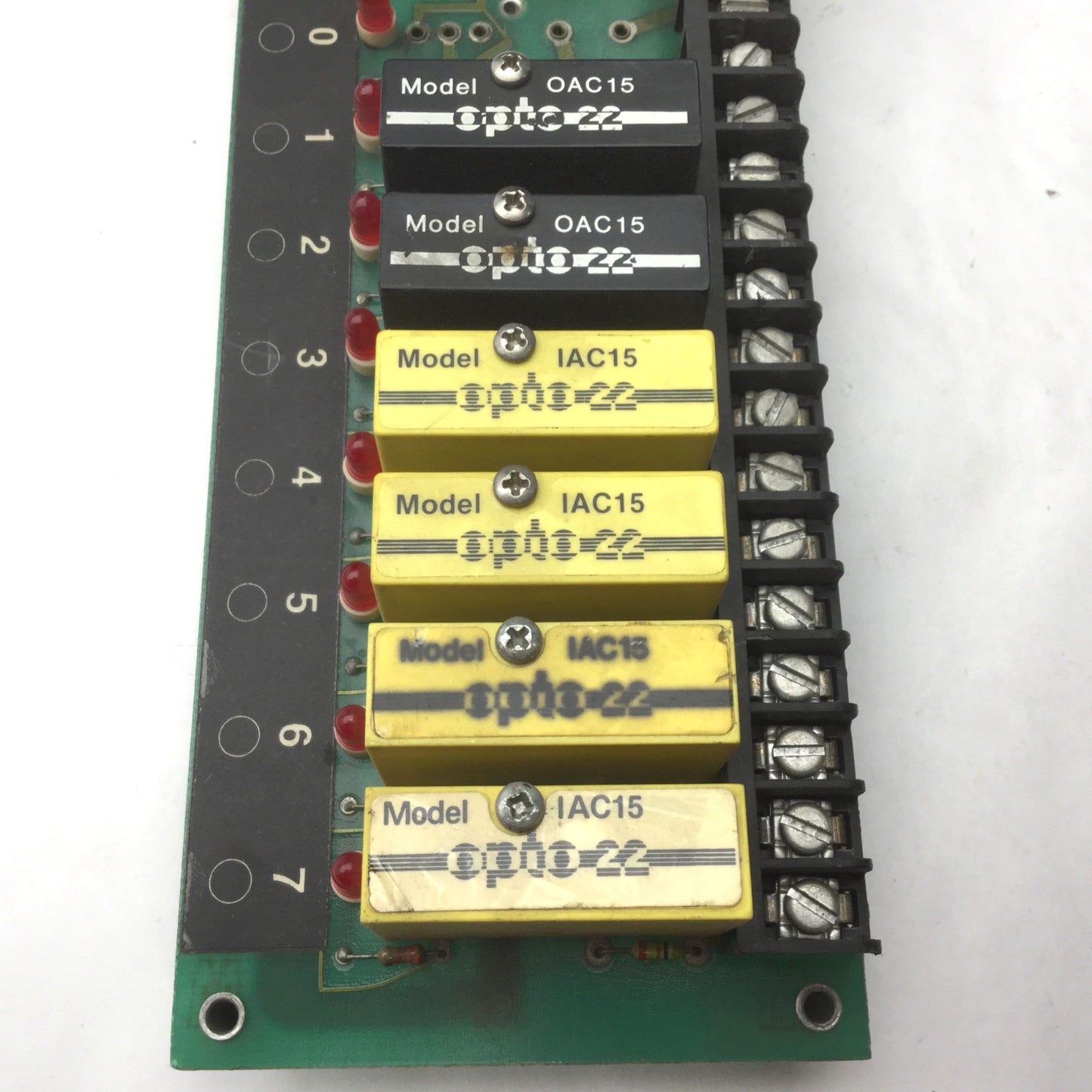 Used Opto 22 PB-8 Control Board, 8-Channel Rack, With 6 Relays, 2x OAC15, 4x IAC15