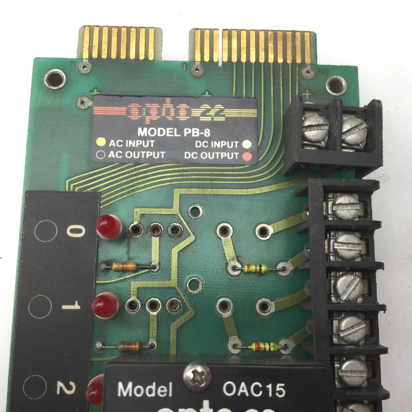 Used Opto 22 PB-8 Control Board, 8-Channel Rack, With 6 Relays, 2x OAC15, 4x IAC15