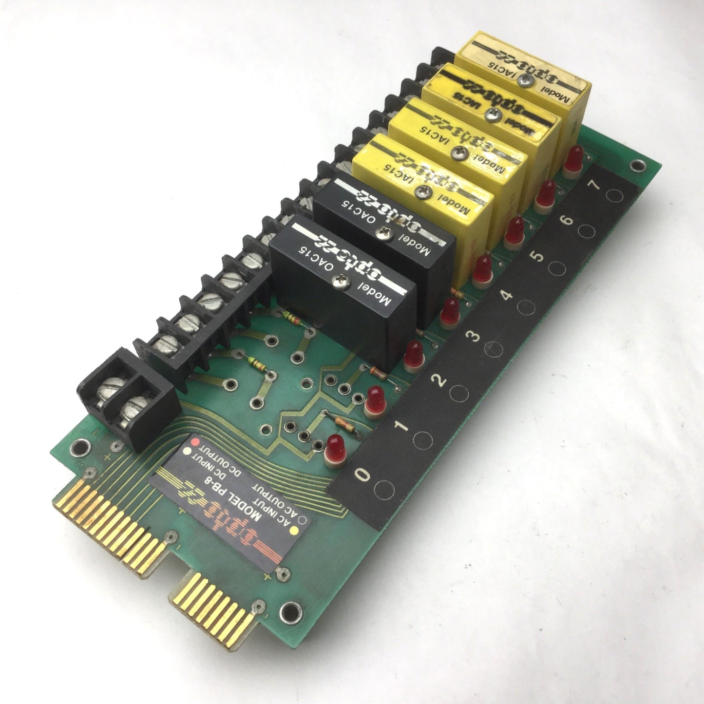 Used Opto 22 PB-8 Control Board, 8-Channel Rack, With 6 Relays, 2x OAC15, 4x IAC15