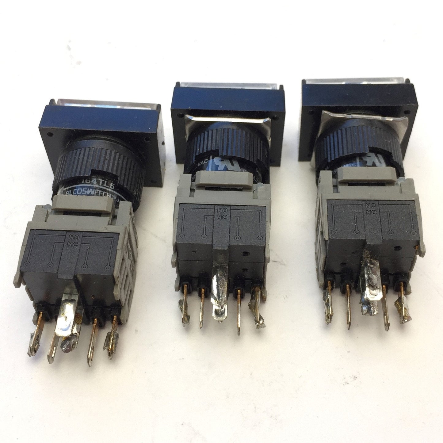 Used Lot of 3 Alcoswitch 164TL5 Maintained Illuminated Rectangular Pushbutton 5A 250V