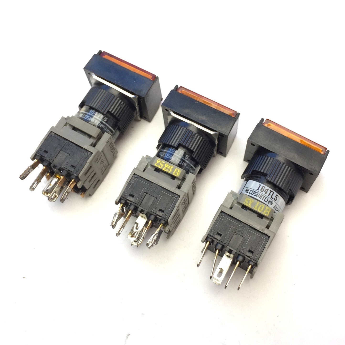 Used Lot of 3 Alcoswitch 164TL5 Maintained Illuminated Rectangular Pushbutton 5A 250V