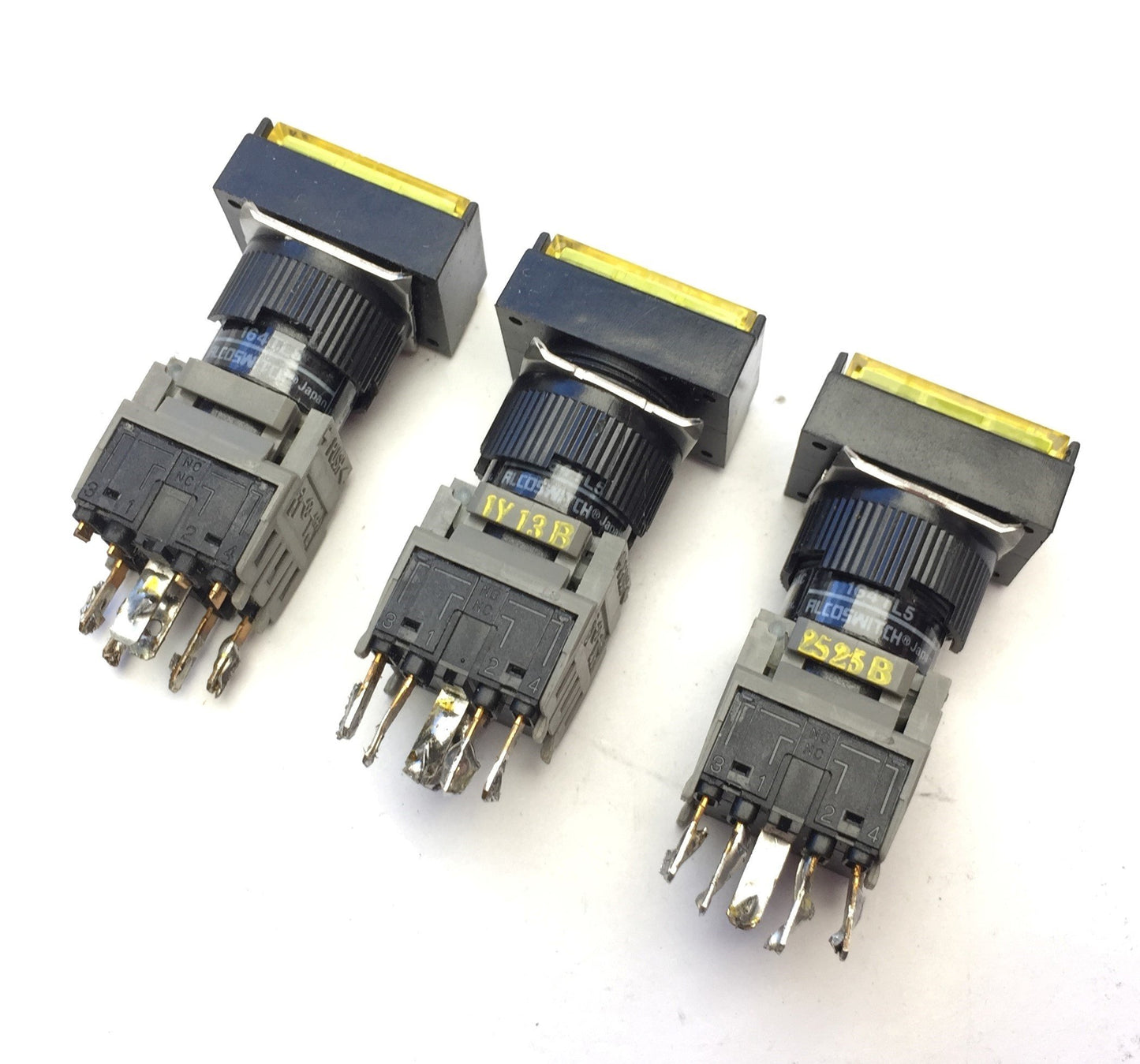 Used Lot of 3 Alcoswitch 164TL5 Maintained Illuminated Rectangular Pushbutton 5A 250VAC