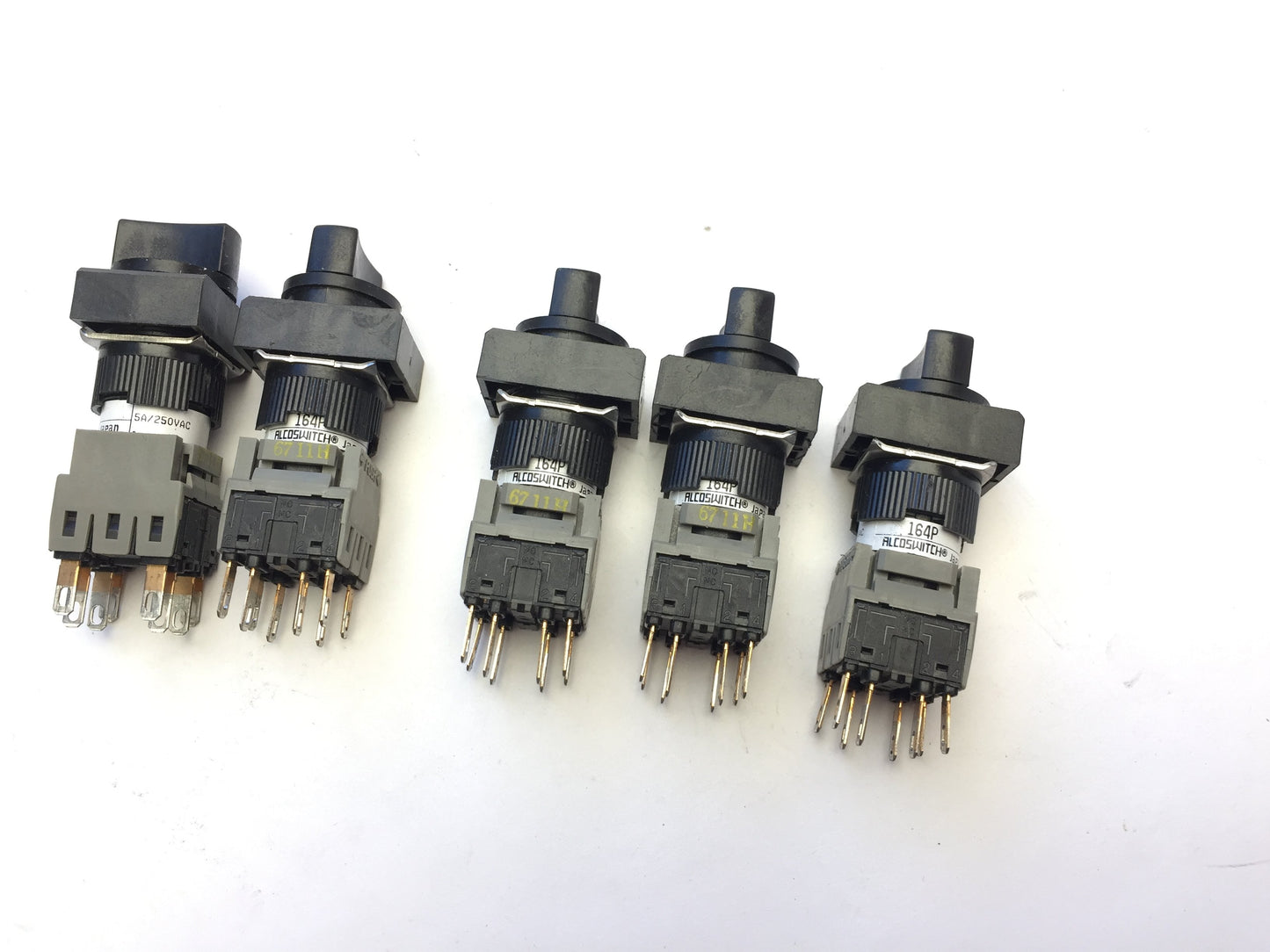 Used Lot of 5 Alcoswitch 164P Maintained 3-Position Rotary Selector Switch, 5A 250VAC