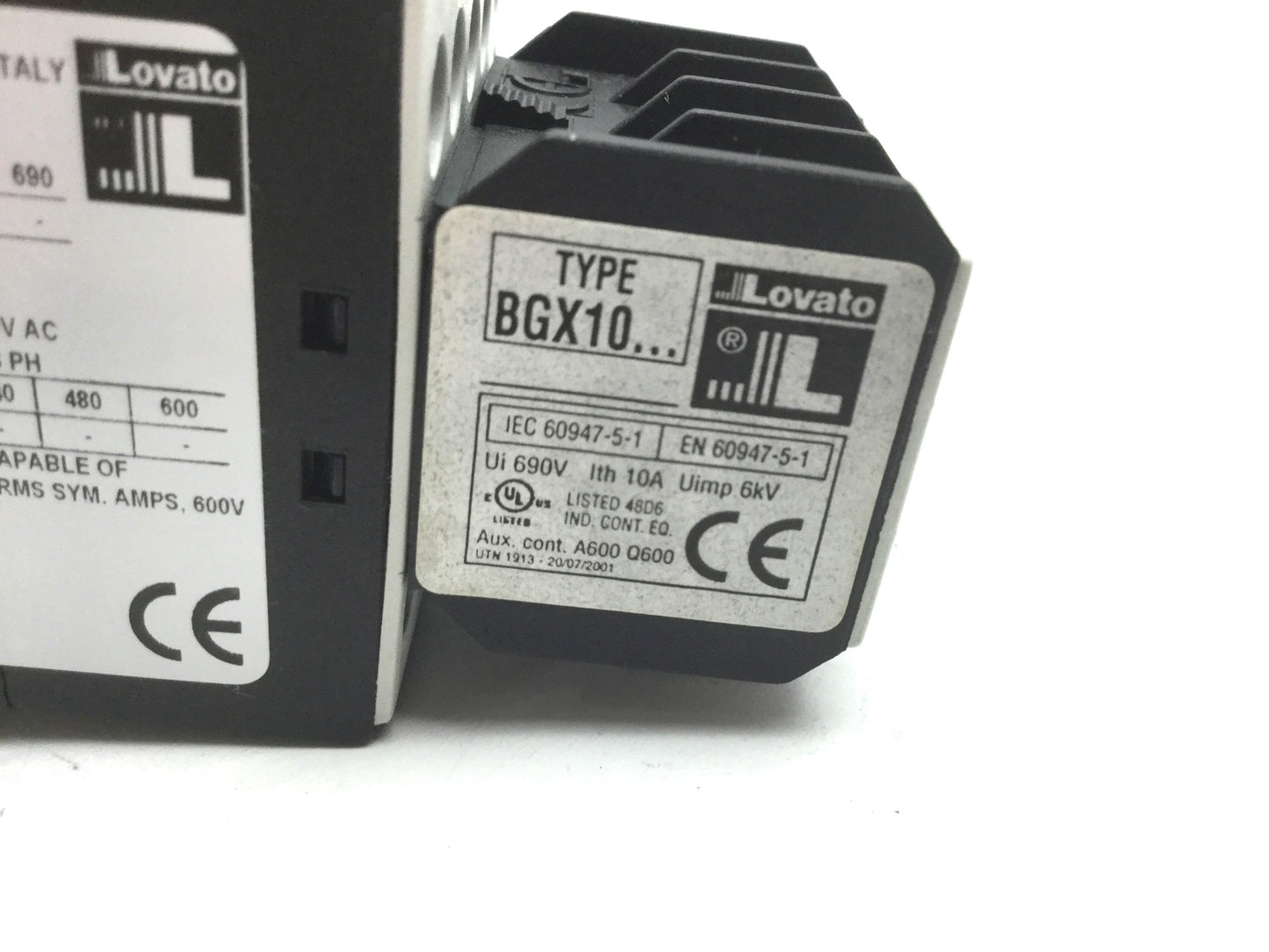 Used Lovato BG09T2D Contactor 4 Pole 240V 2NO 2NC Coil: 24VDC, BGX1020 Auxiliary 2 NO
