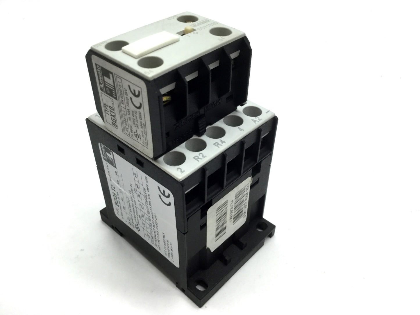 Used Lovato BG09T2D Contactor 4 Pole 240V 2NO 2NC Coil: 24VDC, BGX1020 Auxiliary 2 NO
