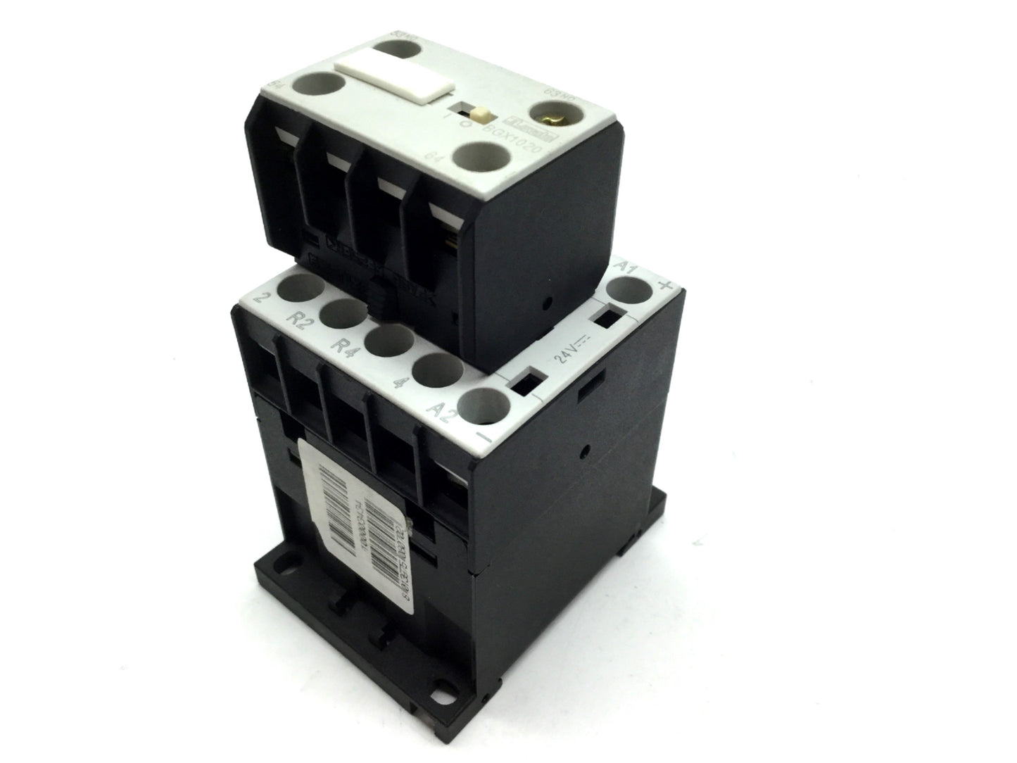 Used Lovato BG09T2D Contactor 4 Pole 240V 2NO 2NC Coil: 24VDC, BGX1020 Auxiliary 2 NO