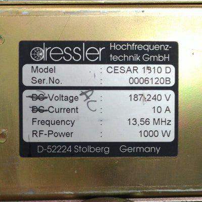 Used dressler CESAR 1310 D RF Power Supply/Generator, 13.56MHz, 1000W, 220VAC 10A
