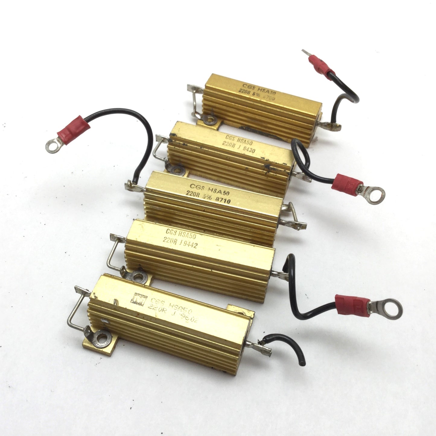 Used Lot of 5 CGS HSA50 220R Power Resistor, 220 Ohms, 5% Tolerance, 50 Watt