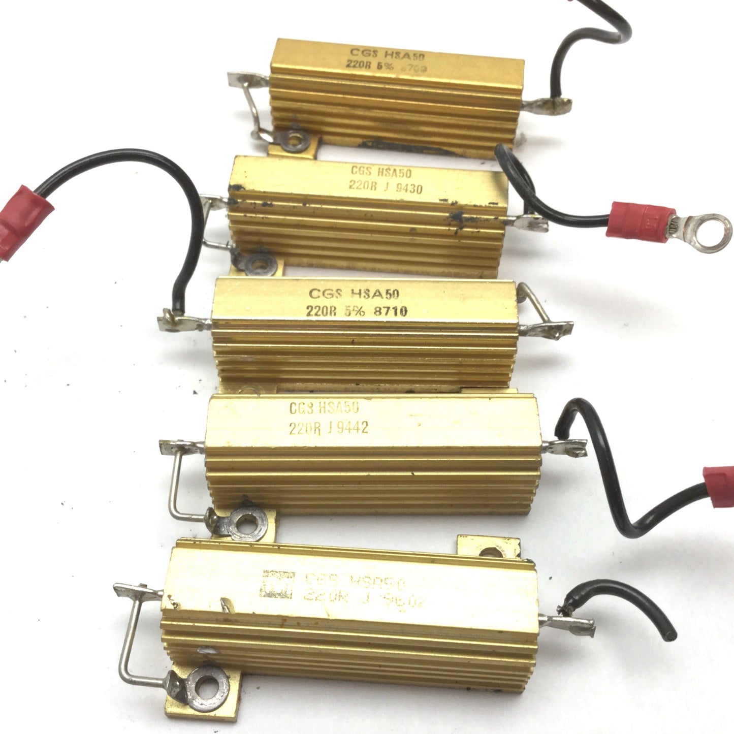 Used Lot of 5 CGS HSA50 220R Power Resistor, 220 Ohms, 5% Tolerance, 50 Watt