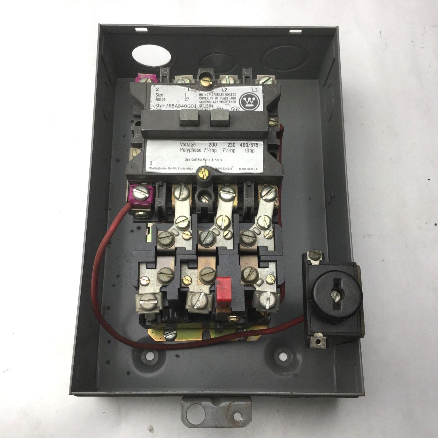 Used Westinghouse A200S1CAC Starter, With A200MICAC Enclosure Size 1, 3 Phase 3 Pole