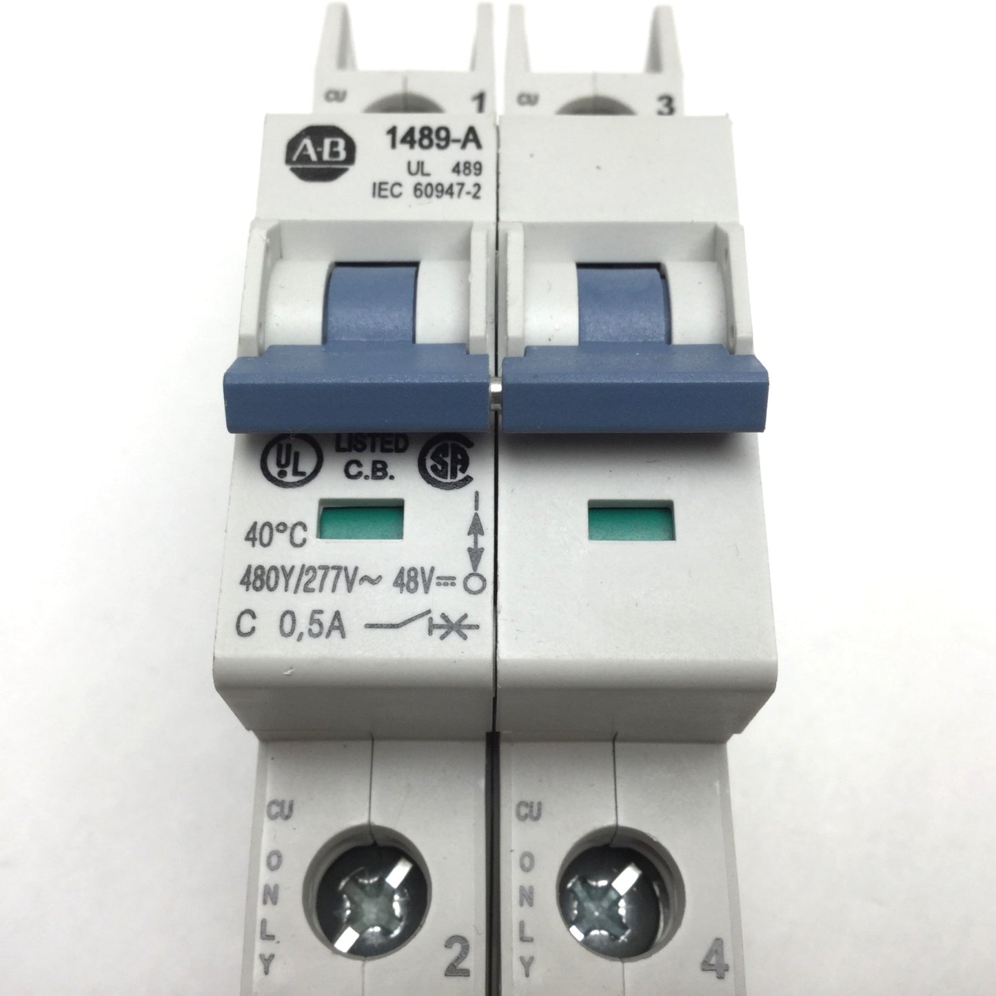 Used Allen Bradley 1489-A2C005 Circuit Breaker 2-Pole, Rating 480Y/277VAC/48VDC 0.5A