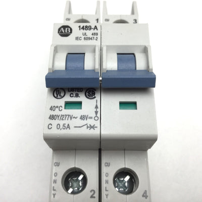 Used Allen Bradley 1489-A2C005 Circuit Breaker 2-Pole, Rating 480Y/277VAC/48VDC 0.5A