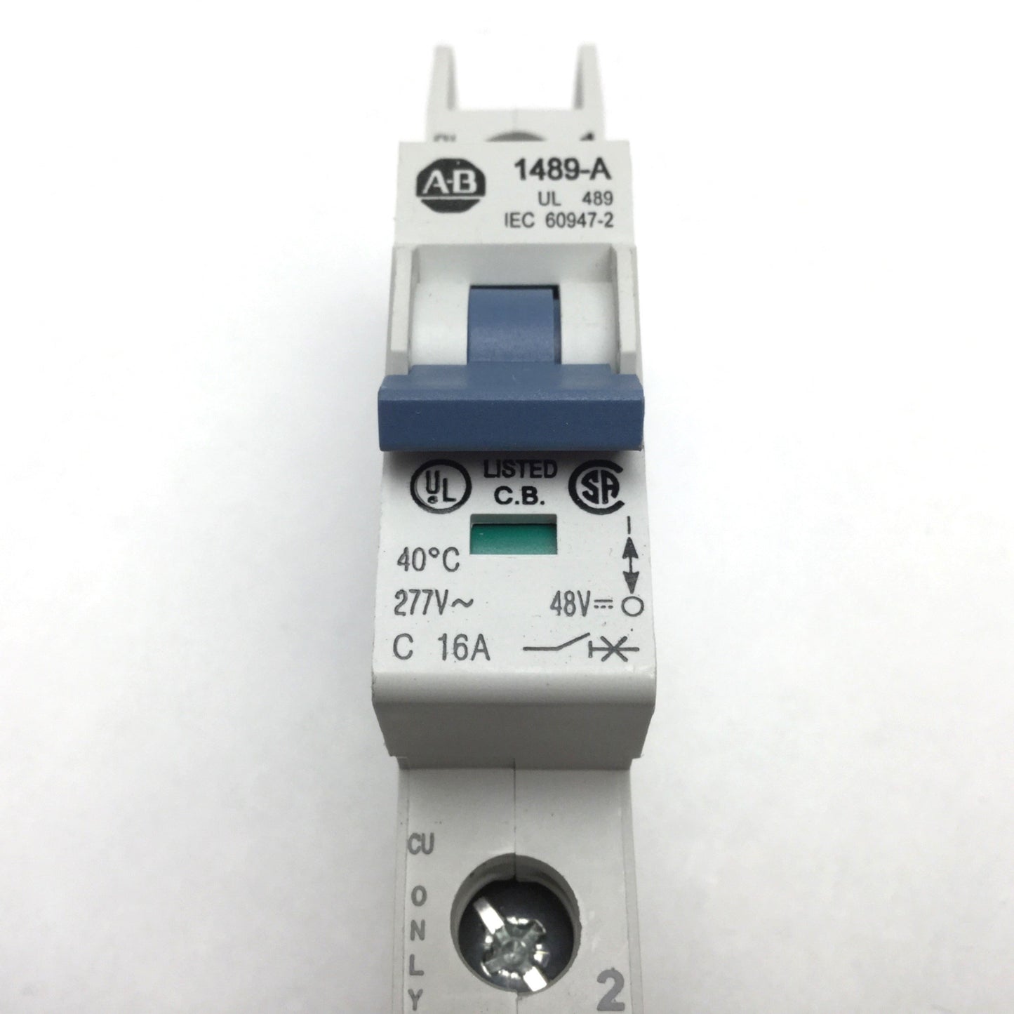 Used Allen Bradley 1489-A1C160 Circuit Breaker, 1-Pole, C-Curve, 277VAC 48VDC 16A