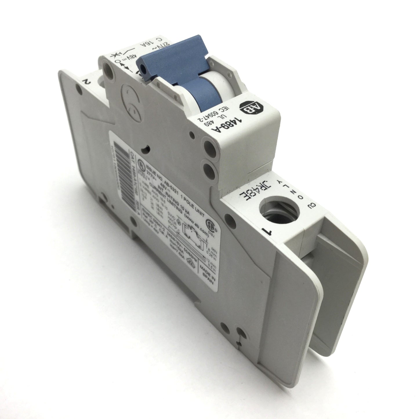 Used Allen Bradley 1489-A1C160 Circuit Breaker, 1-Pole, C-Curve, 277VAC 48VDC 16A