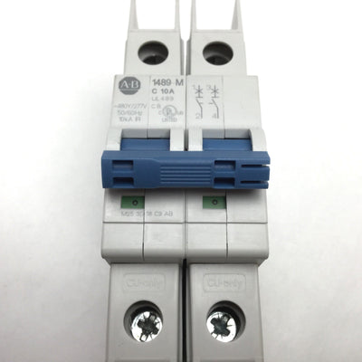 Used Allen Bradley 1489-M2C100 Circuit Breaker, 2-Pole, C-Curve, 480Y/277VAC 10A