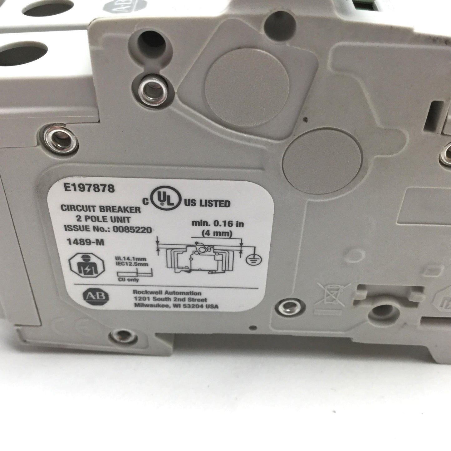 Used Allen Bradley 1489-M2C100 Circuit Breaker, 2-Pole, C-Curve, 480Y/277VAC 10A