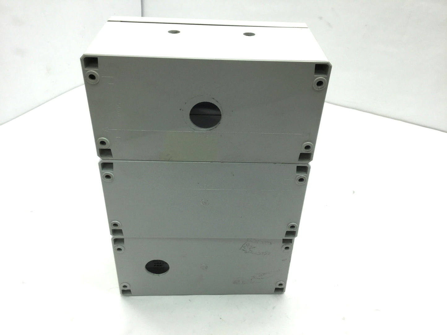 Used Lot of 3 Hoffman Q3PBPCDM 3-Hole Pushbutton Enclosures, 3" x 6" x 3" *Holes*