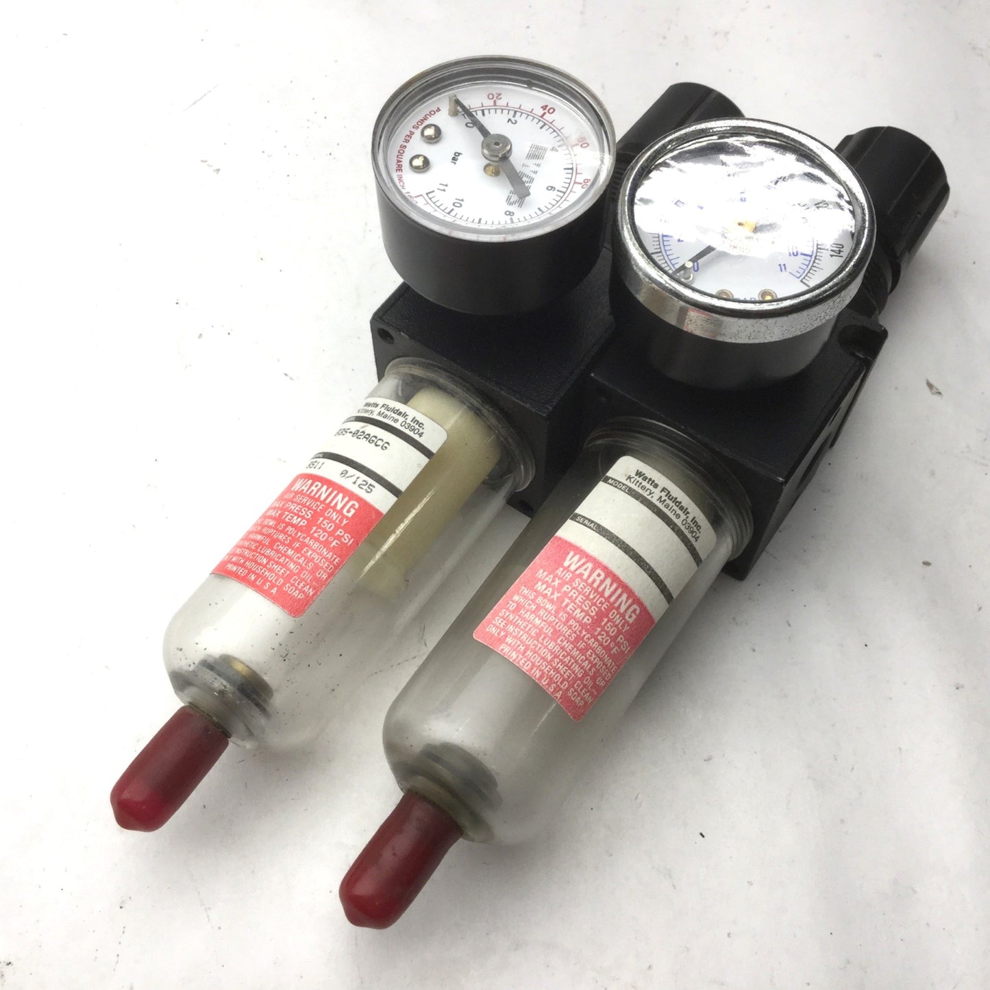 Used Lot of 2 Watts B35-02AGCG Pneumatic Filter & Regulator, 1/4"NPT, 0-125PSI