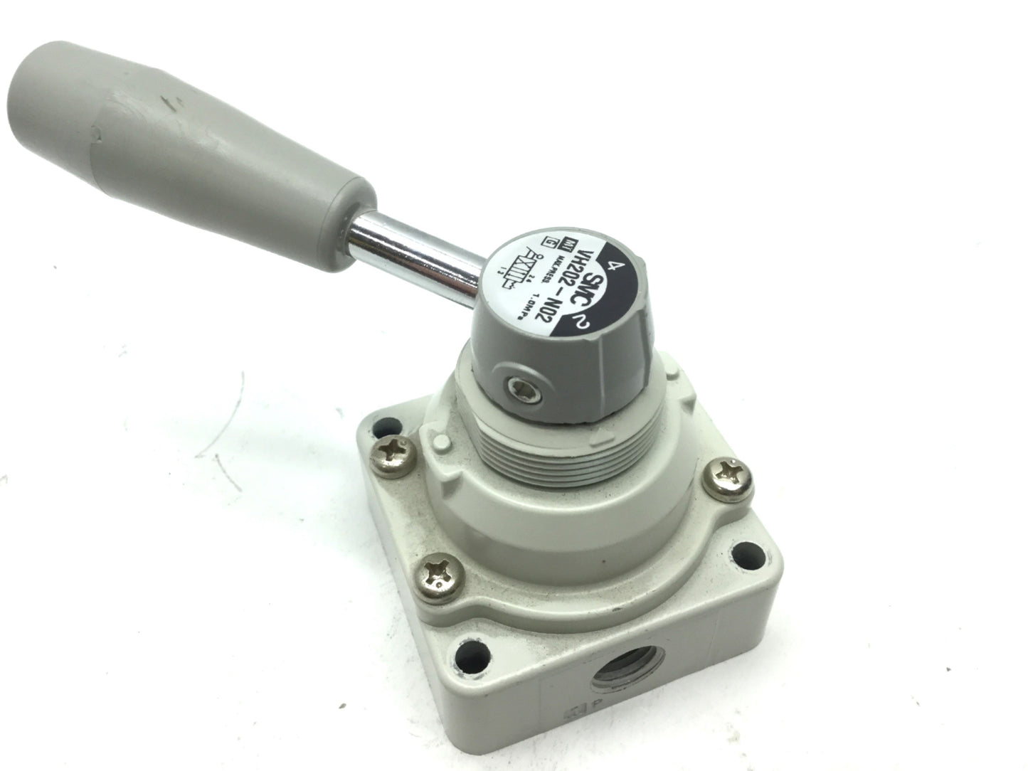 Used SMC VH202-N02 Hand Valve 1/4" NPT Max: 145 Psi, 2-Pos 4-Port