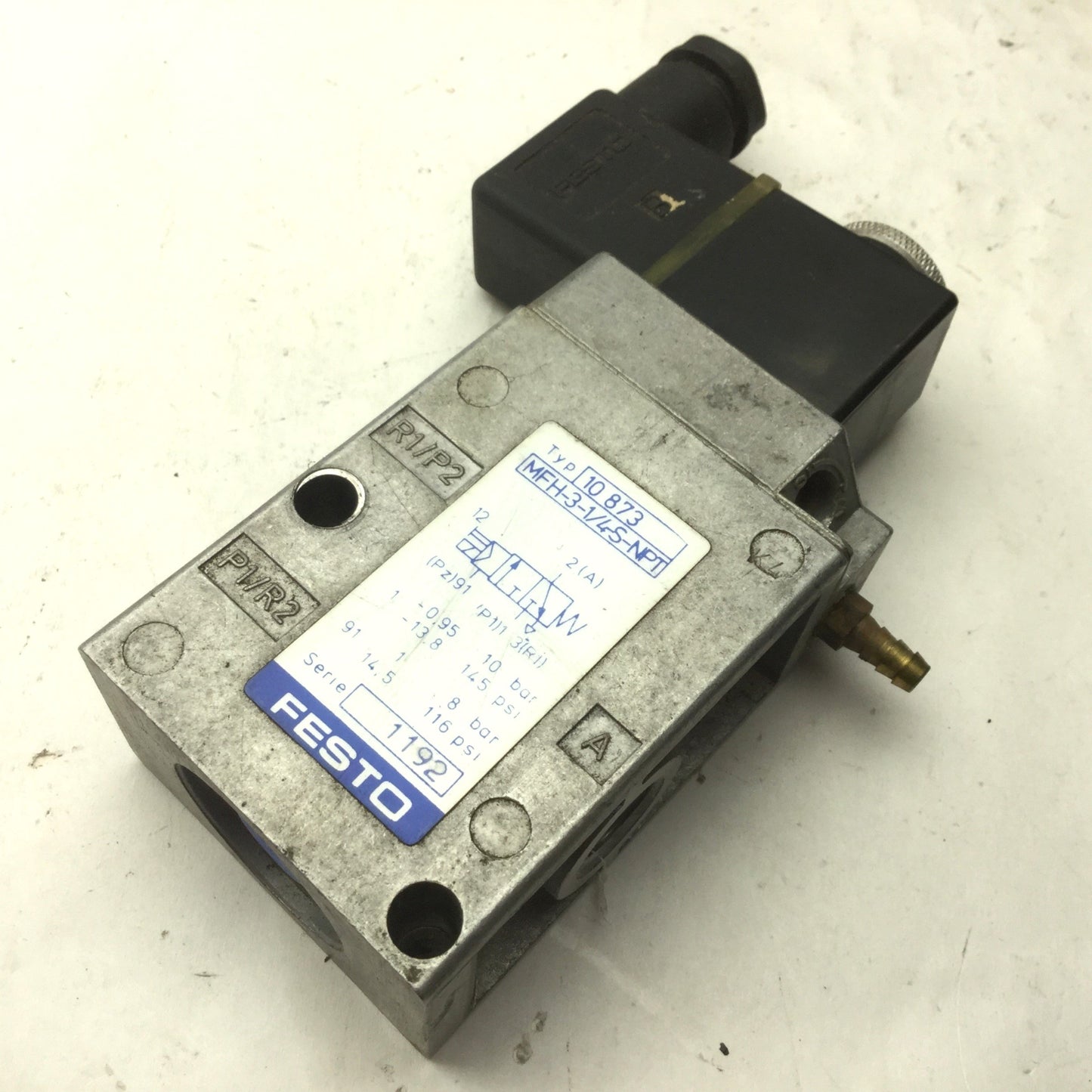 Used Festo MFH-3-1/4-S-NPT Solenoid Valve, 2-Position 3-Way, Pressure: -0.95 to 10bar