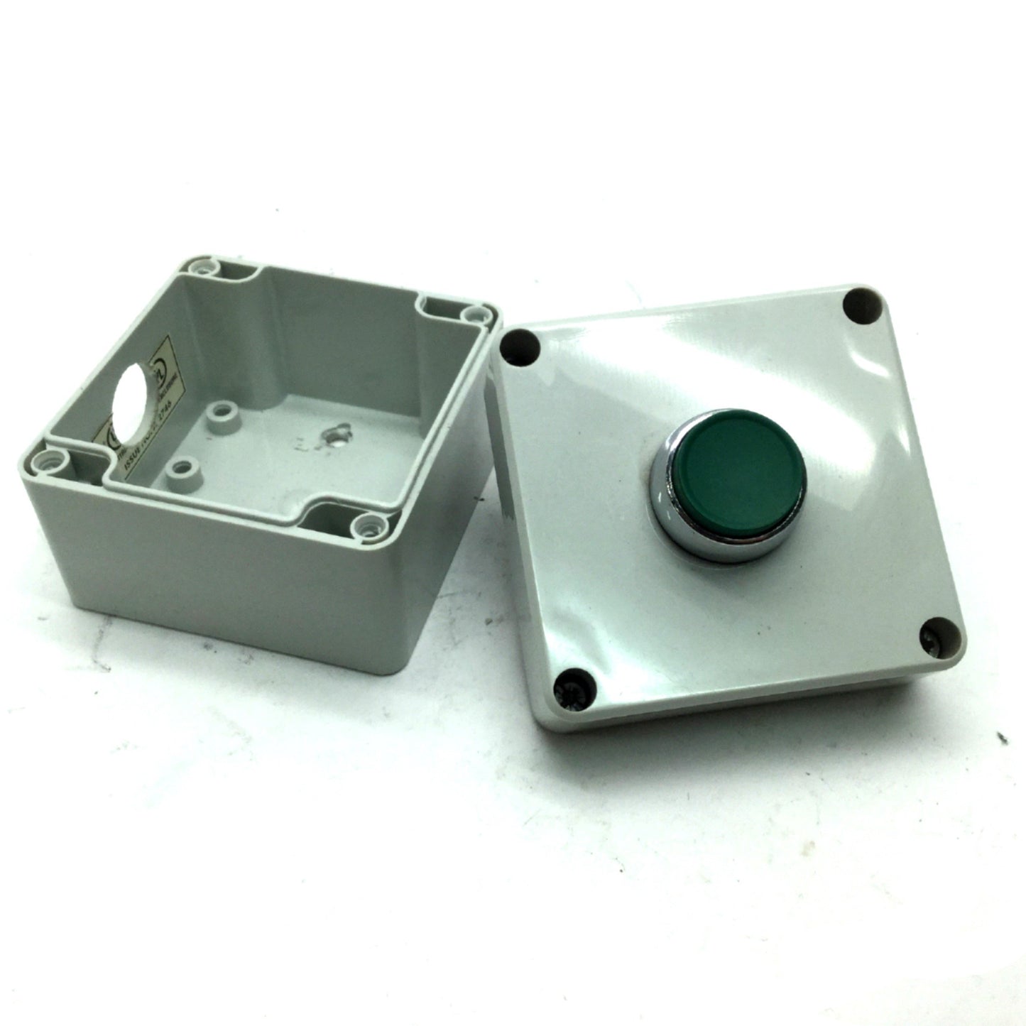 Used FIBOX 7032560 080807 Enclosure: 3.2x3.1x2.6", W/ Sprecher D7-X10 Push Button