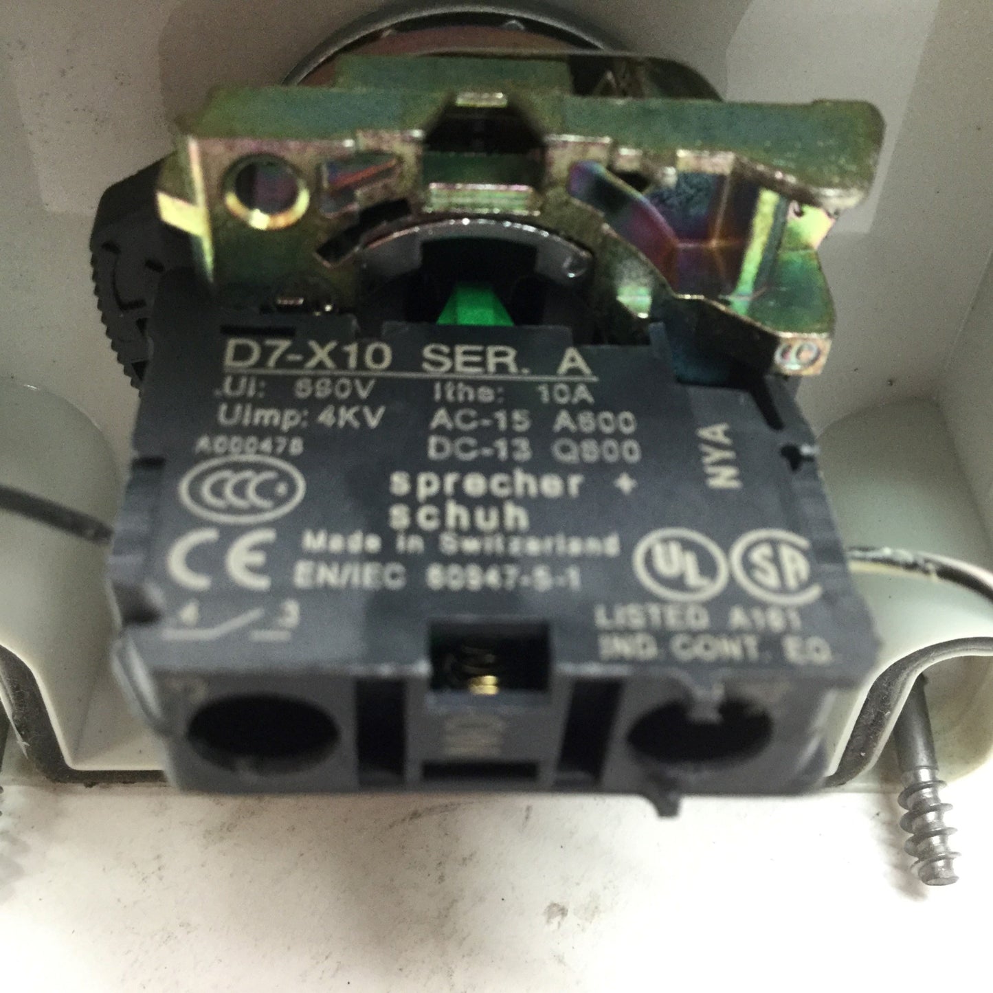Used FIBOX 7032560 080807 Enclosure: 3.2x3.1x2.6", W/ Sprecher D7-X10 Push Button