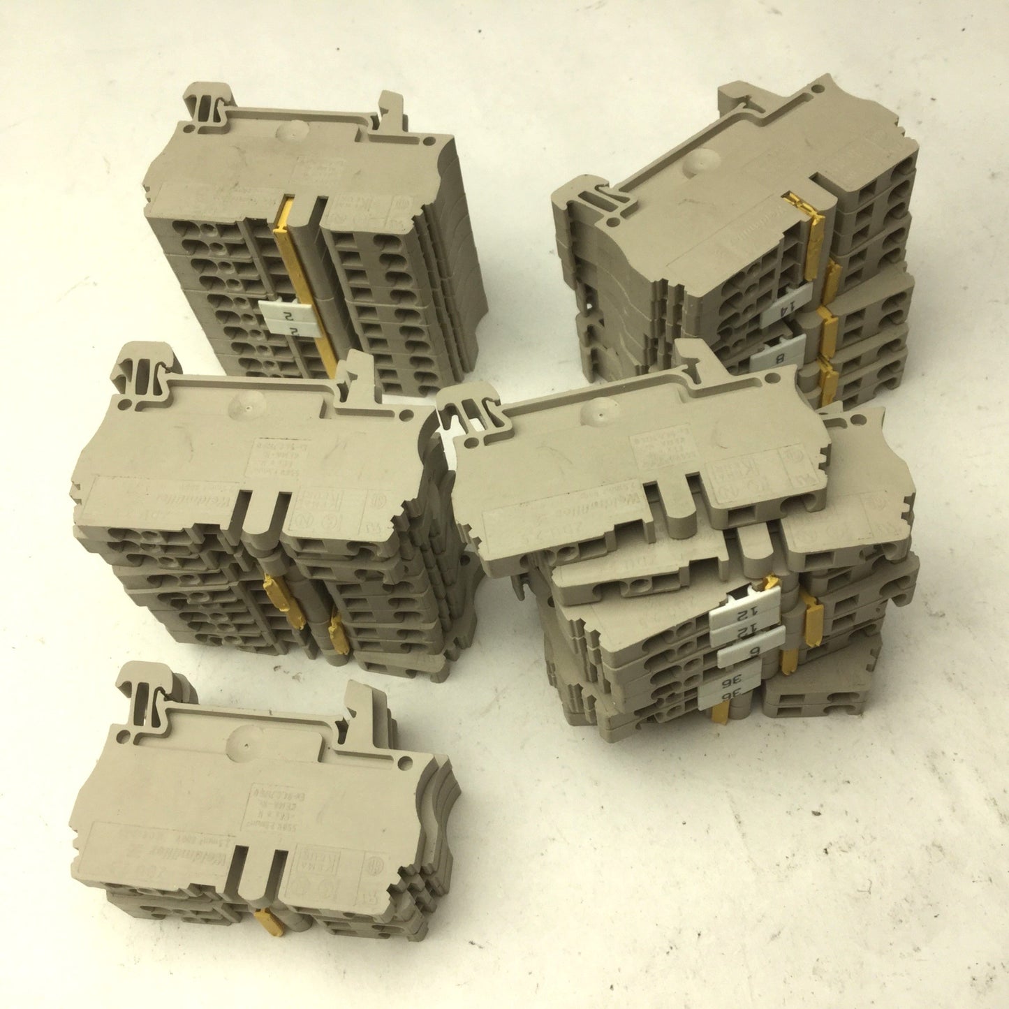 Used Lot of 44 Weidmuller ZDU 2.5 Feed-Through Spring Clamp Terminal Blocks 800V 24A