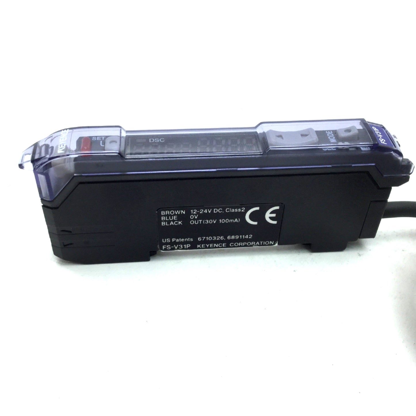 Used Keyence FS-V31P Fiber Optic Amplifier, PNP, 1 Output, 640nm, 12-24VDC, 28" Cable