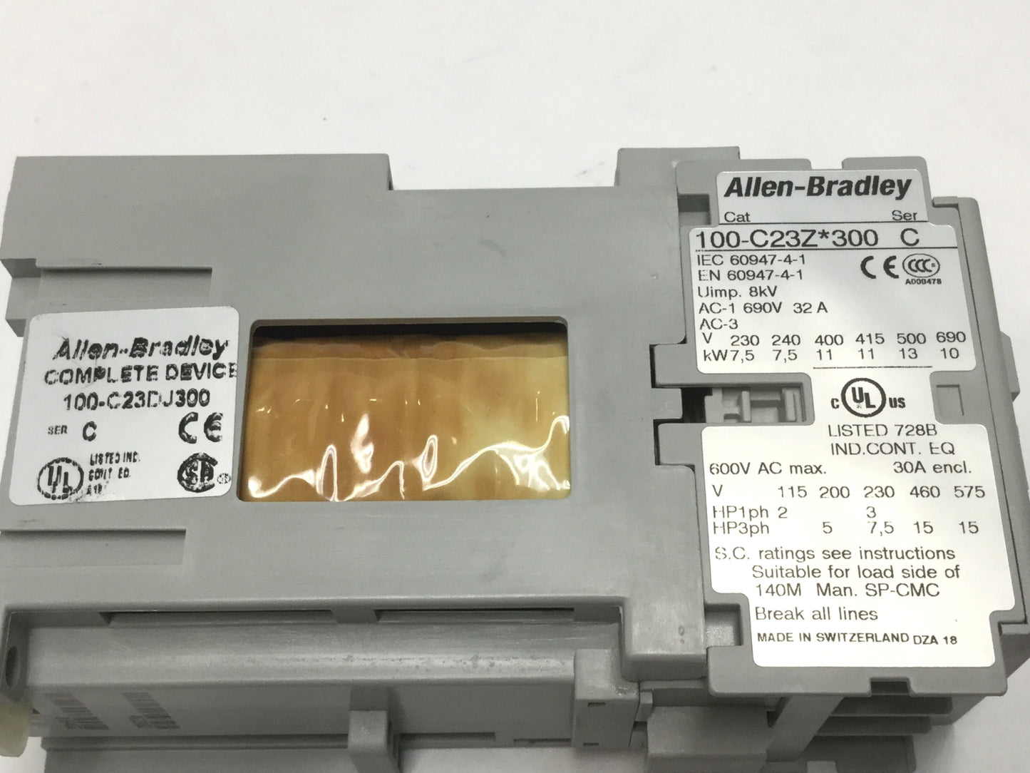 Used Allen Bradley 100-C23DJ300 Contactor Relay 30A, 4-Pole 3NO-1NC, 24VDC Coil