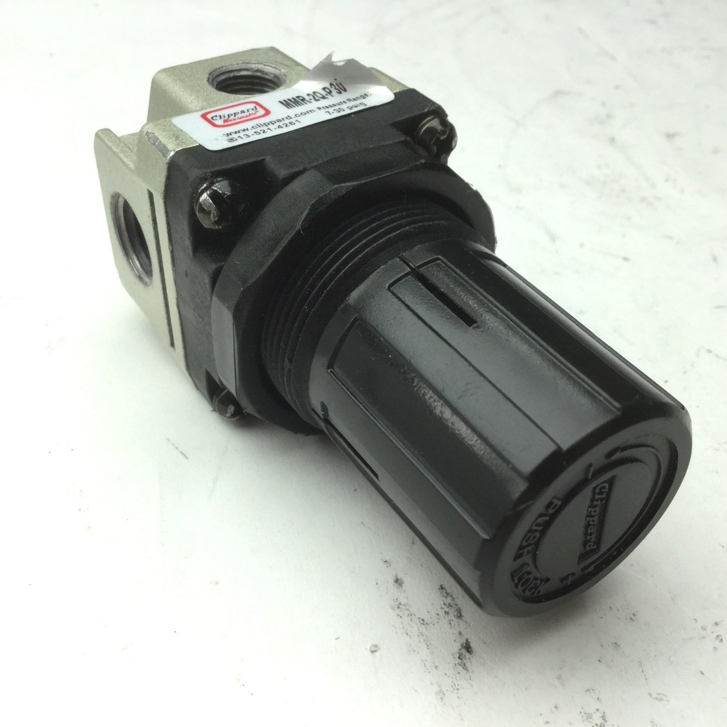 Used Clippard MMR-2Q-P30 Regulator 1/4" NPT, 1/8" Gauge, 150PSIG Max, 7-30PSIG Range