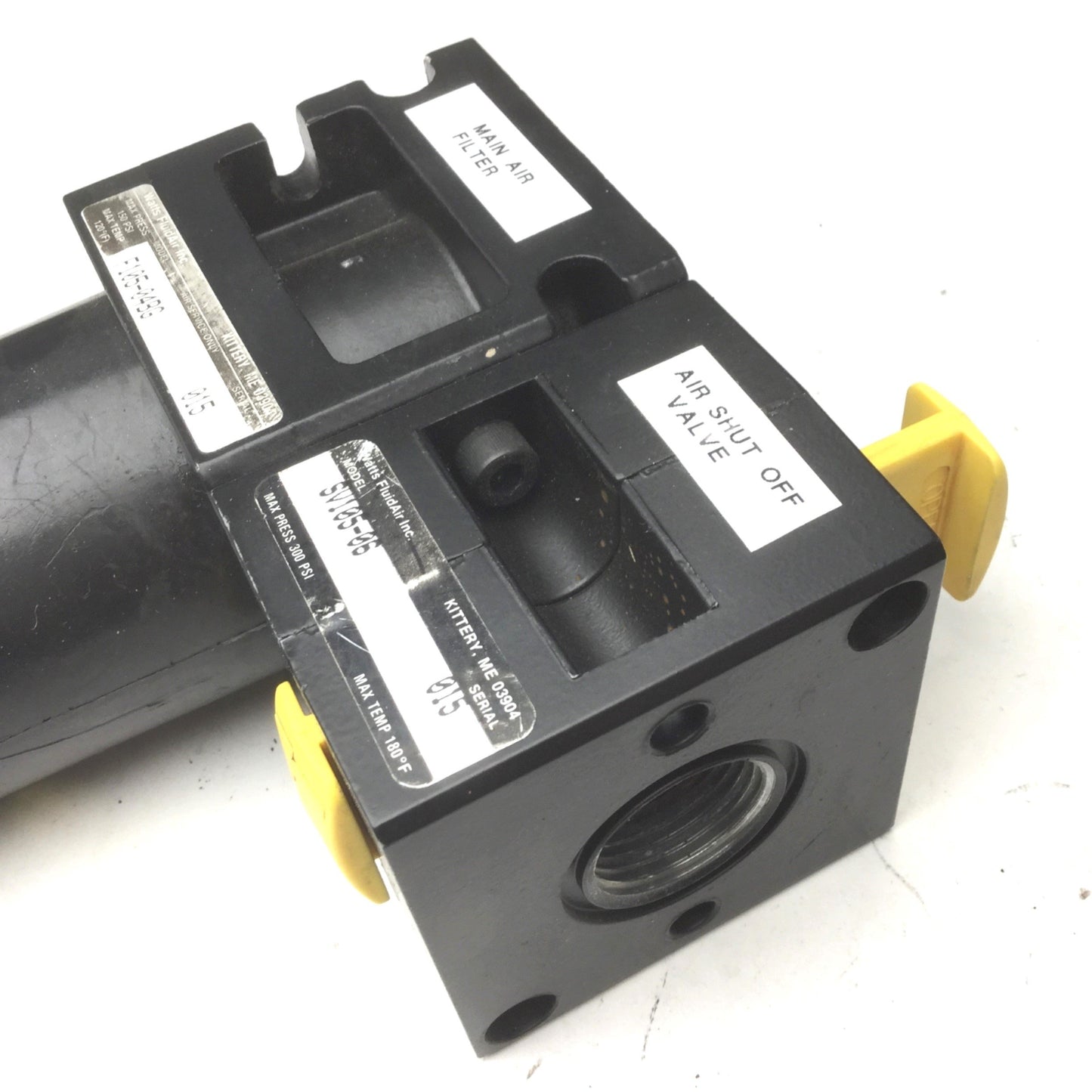 Used Parker Watts F105-04BG Pneumatic Filter, 1/2" NPT Ports, 5 Micron SV105-06 Valve