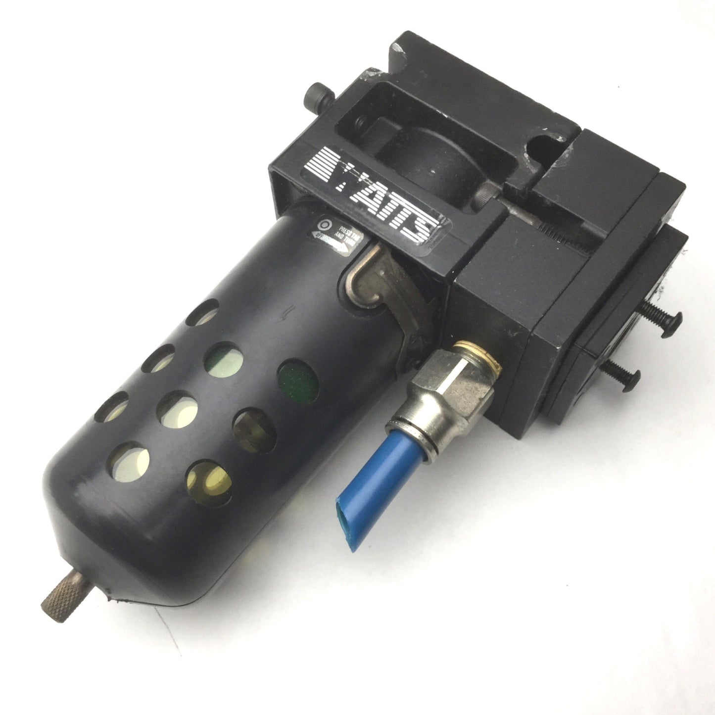 Used Parker Watts F101-04BJ M2 Pneumatic Filter, 1/2" NPT Ports, Poly Bowl With Guard