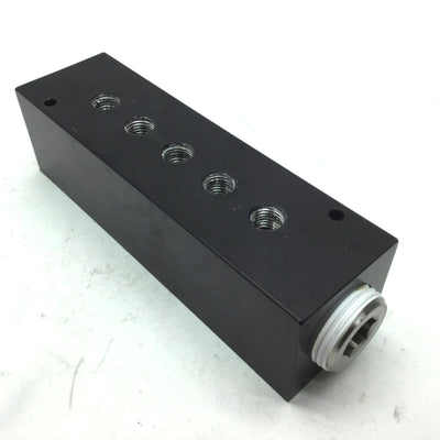 Used Aluminum Manifold 5x 1/4" NPT to 2x 1" NPT, Dimensions: 7" x 2" x 2"