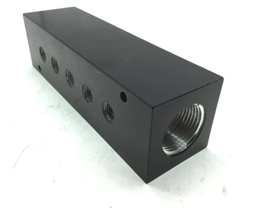 Used Aluminum Manifold 5x 1/4" NPT to 2x 1" NPT, Dimensions: 7" x 2" x 2"