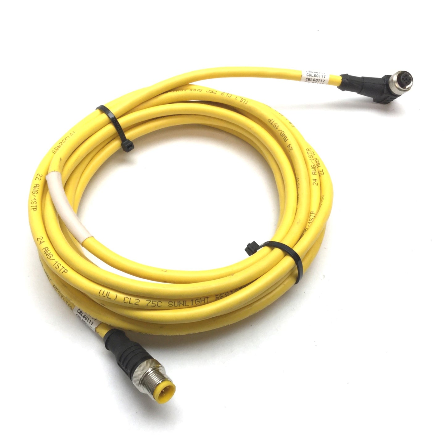 Used Turck WK 4.5T-5-RS 4.5T/S2501 Cordset, Length: 5m, 5-Pin M12 Male to 90° Female
