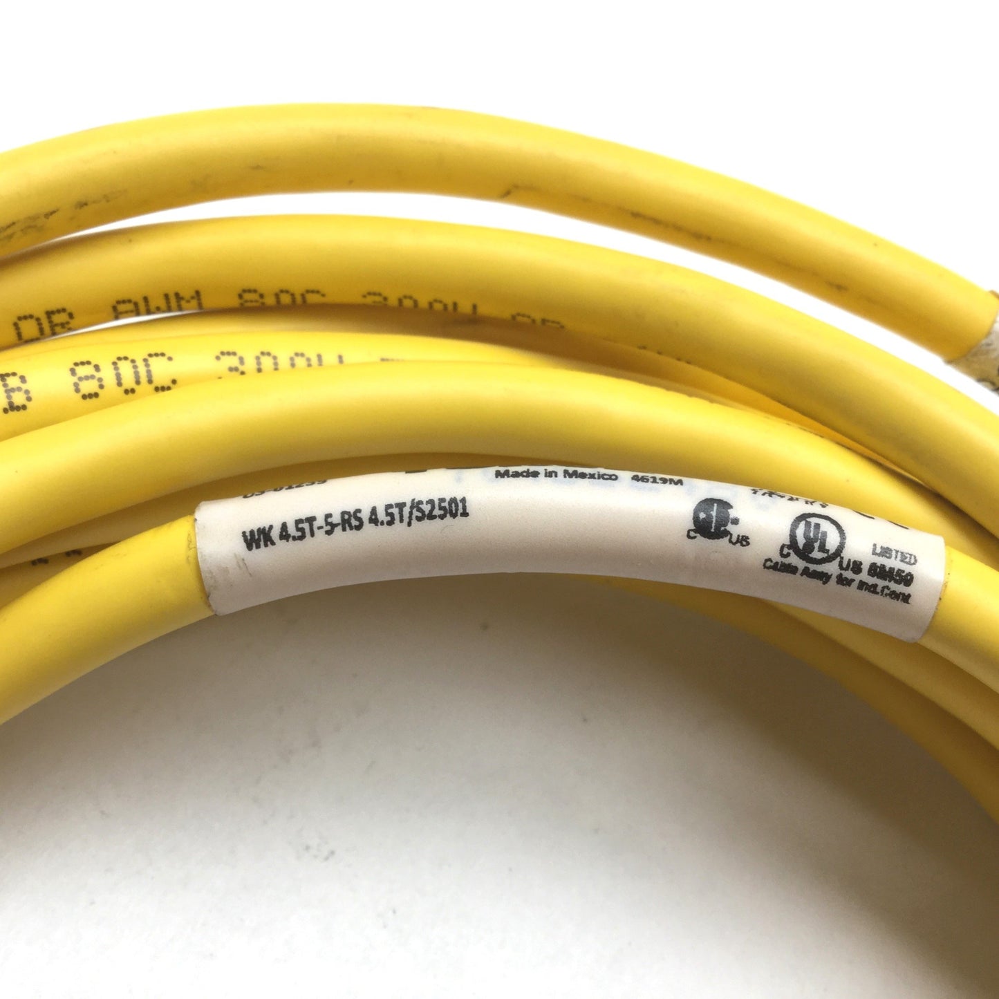 Used Turck WK 4.5T-5-RS 4.5T/S2501 Cordset, Length: 5m, 5-Pin M12 Male to 90° Female