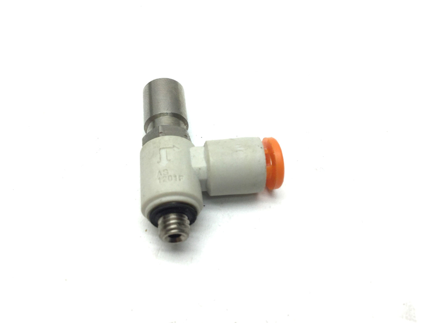 Used Lot of 5 SMC AS1201F-M5-04-J Elbow Flow Controls, M5x0.8 Thread, 4mm Tubing