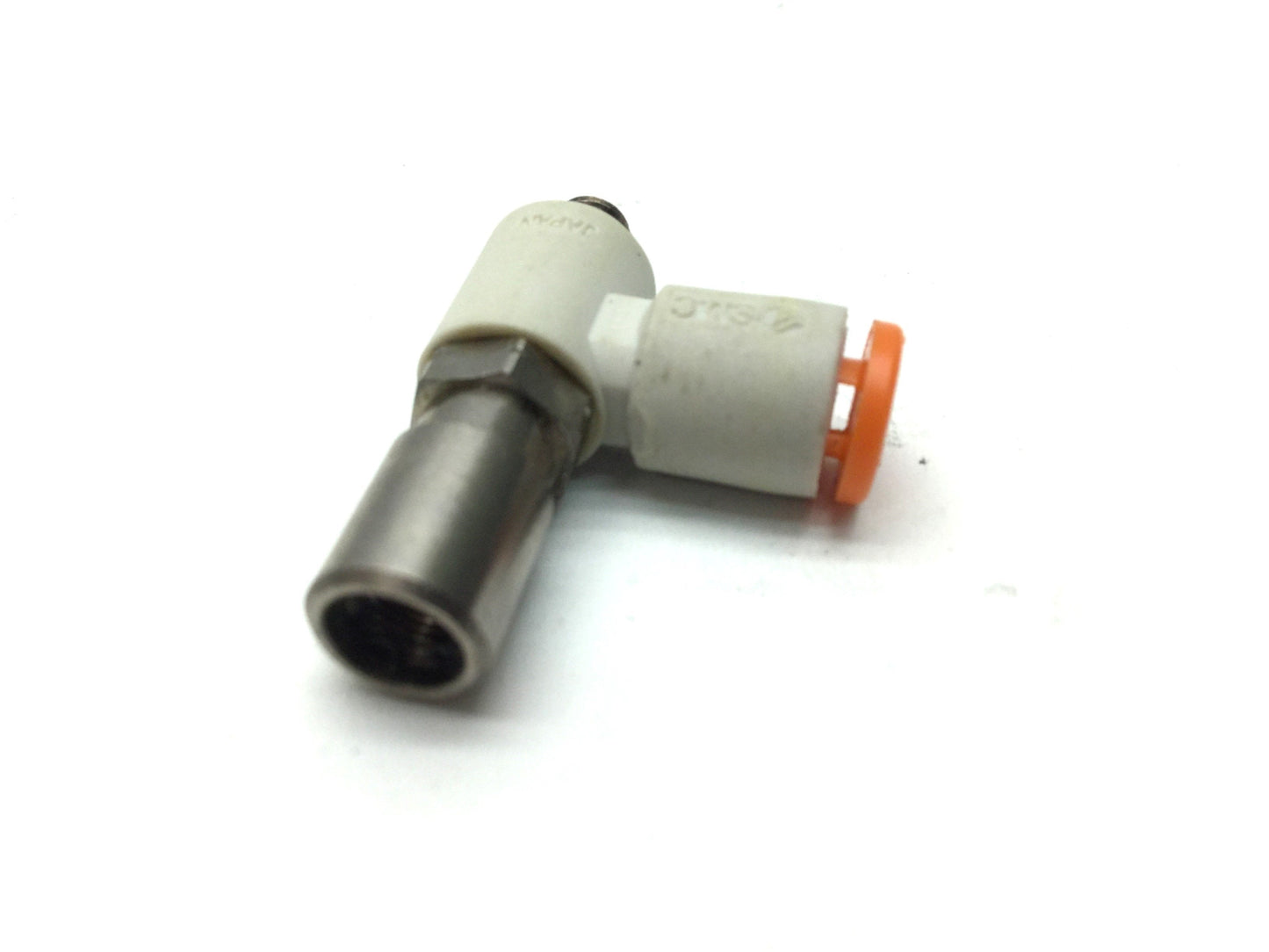 Used Lot of 5 SMC AS1201F-M5-04-J Elbow Flow Controls, M5x0.8 Thread, 4mm Tubing