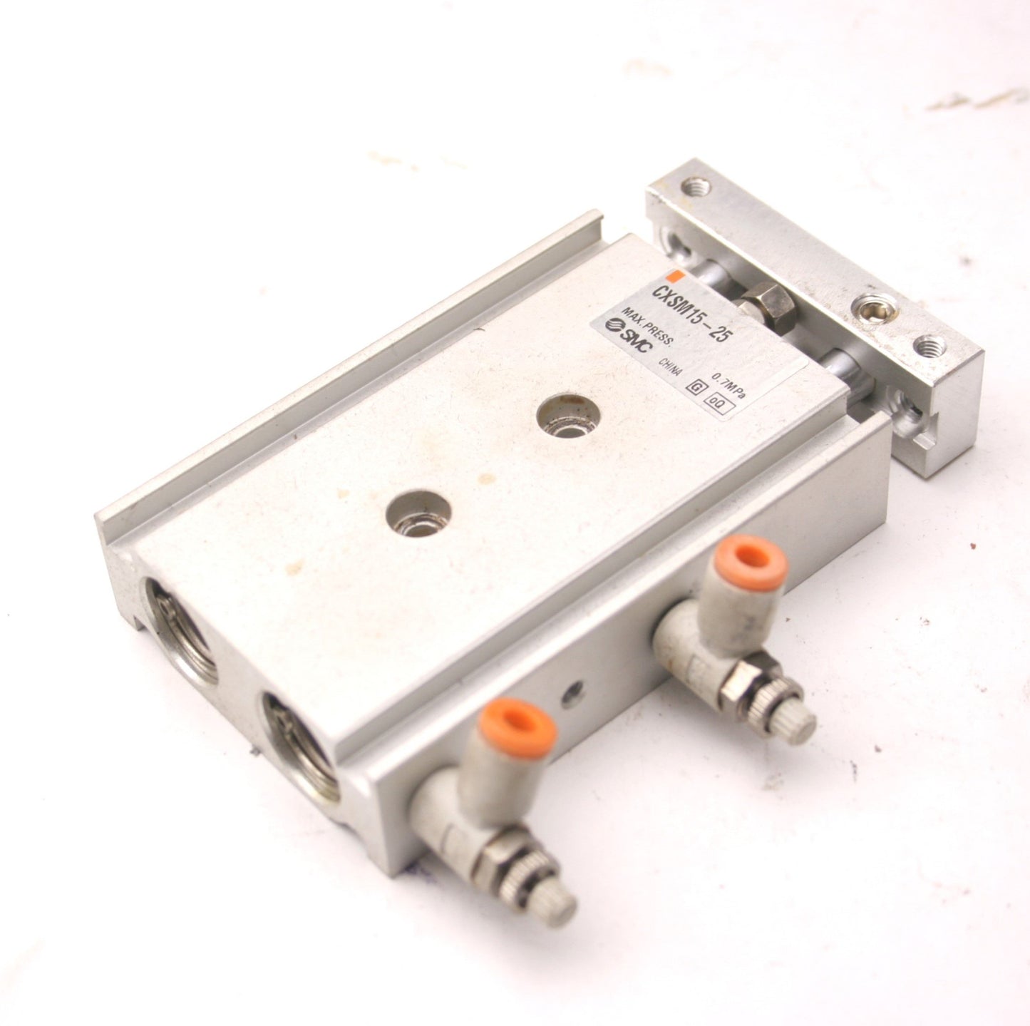 Used SMC CXSM15-25 Pneumatic Cylinder Slide, Dual Rod, Bore: 15mm Stroke: 25mm