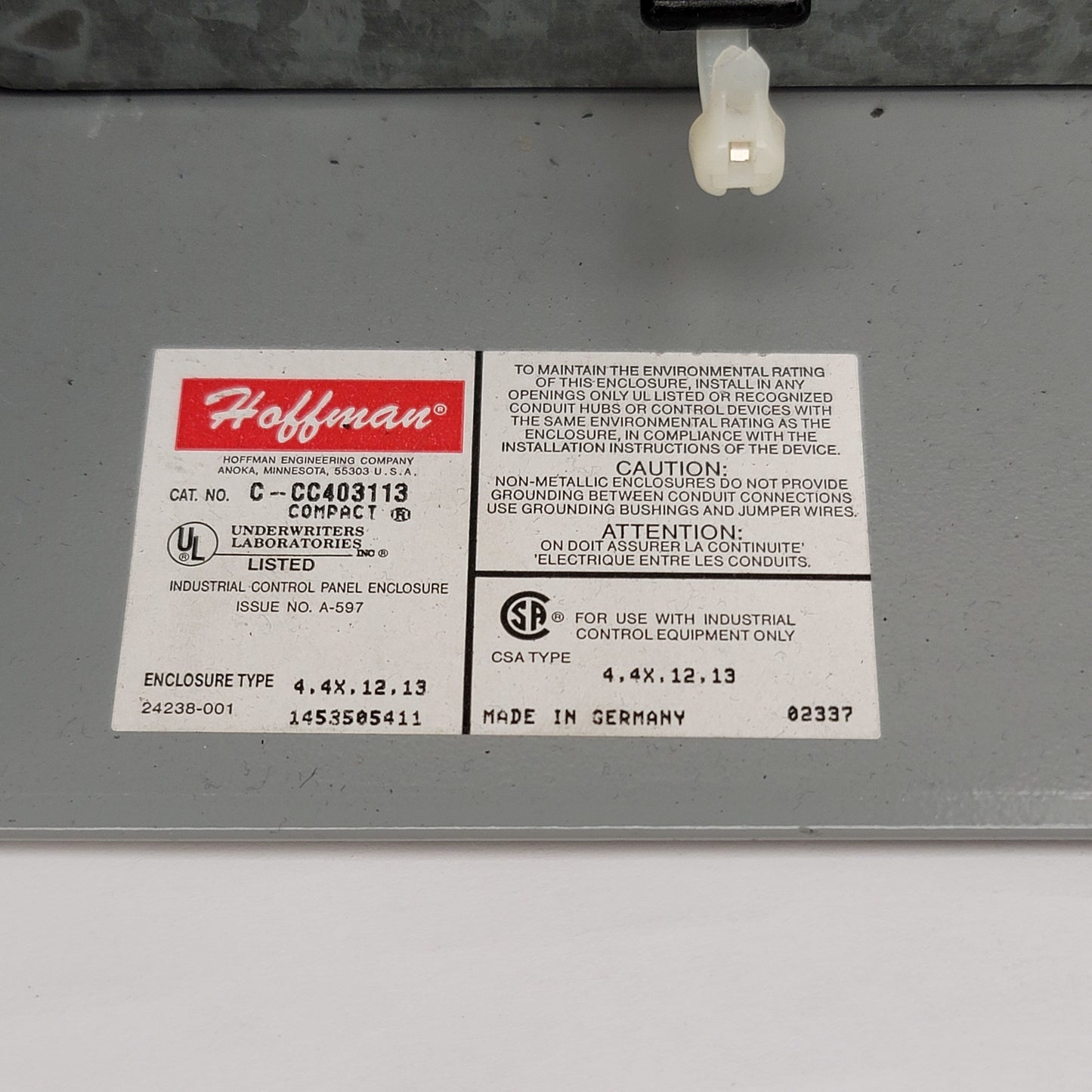 Used Hoffman Aluminum Pendant/HMI Enclosure Outside 16"x6"x10" Cut-Out 6-1/8"x4-3/4"